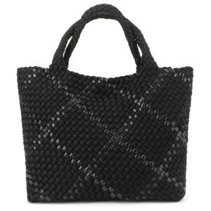 THE CHARLI | LARGE WOVEN NEOPRENE TOTE| ONYX WITH GLITTERED STRIPE